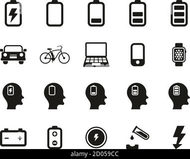 Batteria o alimentazione elettrica le icone in bianco e nero serie Big Illustrazione Vettoriale