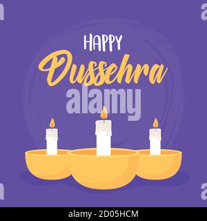 happy dussehra festival dell'india, candele decorative in lampade vettoriali illustrazione Illustrazione Vettoriale