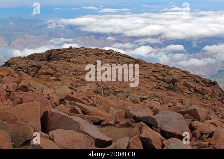 Vista dalla cima del Pikes Peak, Colorado. Foto Stock