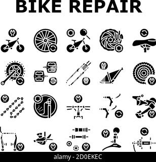 Servizio di riparazione bici Collection icone Set Vector Illustrazione Vettoriale