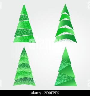 Insieme vettoriale di alberi di Natale stilizzati. Nei colori bianco e verde. Illustrazione Vettoriale