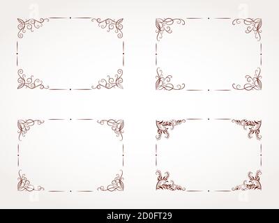 Insieme vettoriale di cornice ornamentale rettangolare disegnata a mano. Illustrazione Vettoriale