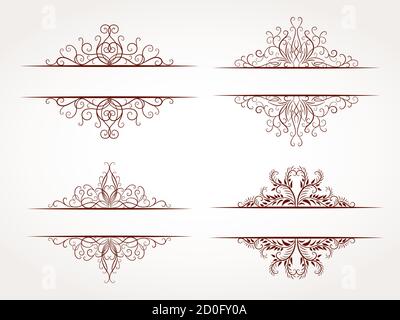 Insieme vettoriale di cornici ornamentali disegnate a mano. Illustrazione Vettoriale