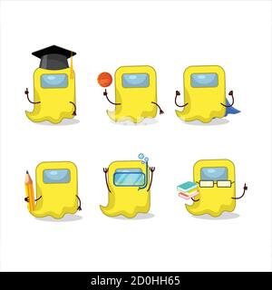 Studente di scuola di fantasma tra noi giallo cartoon personaggio con varie espressioni Illustrazione Vettoriale