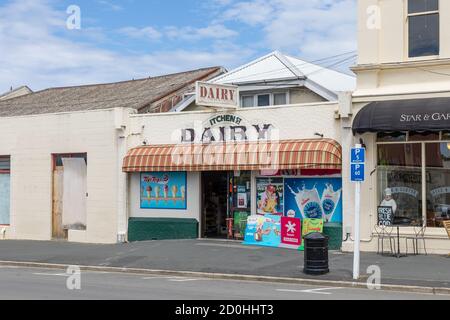 Negozio di latticini storici in via Itchen a Oamaru, Otago, Nuova Zelanda Foto Stock