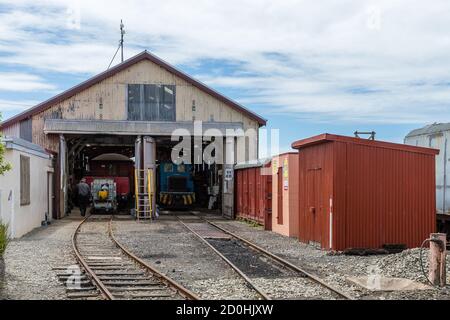 Oamaru, Otago, Nuova Zelanda - 11 dicembre 2019: I laboratori della 'Oamaru Steam and Rail Restoration Society' Foto Stock