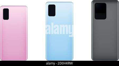 Rosa, rosa tenue, blu cielo, grigio icona telefono cellulare isolato su bianco Illustrazione Vettoriale