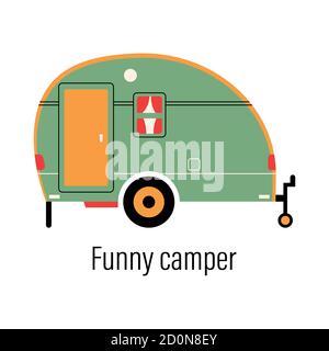 Camper colorato. Auto di intrattenimento. Casa mobile per attività ricreative fuori città e attività ricreative all'aperto. Illustrazione vettoriale su sfondo isolato Illustrazione Vettoriale
