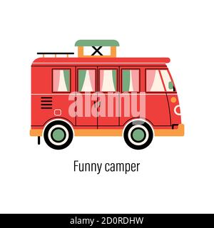 Camper colorato. Auto di intrattenimento. Casa mobile per attività ricreative fuori città e attività ricreative all'aperto. Illustrazione vettoriale su sfondo isolato Illustrazione Vettoriale