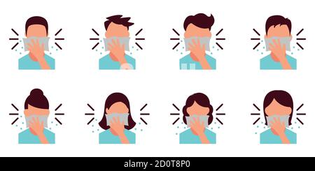 Igiene personale - coprendo la bocca con il tessuto durante lo starnuto - Icona come file EPS 10 Illustrazione Vettoriale