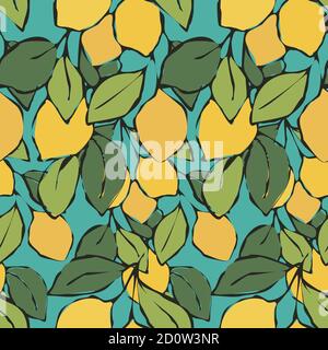 Sbuccia di limone senza cuciture di agrumi. Ramificazione frutti di fondo. Foglie e limoni. Illustrazione vettoriale della frutta fresca. Illustrazione vettoriale Illustrazione Vettoriale