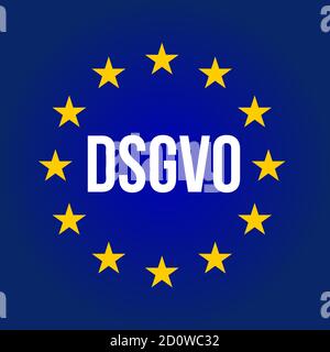 Illustrazione del segnale DSGVO. Regolamento generale sulla protezione dei dati - GDPR. Testo in tedesco: DSGVO - EU-Datenschutz Grundverordnung. Illustrazione vettoriale Illustrazione Vettoriale