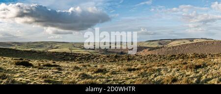 All'interno del forte della collina dell'età del ferro di Caer Caradoc (che risale approssimativamente al 500 a.C.) sopra il villaggio di Chapel Lawn, vicino a Clun nel sud dello Shropshire, Regno Unito Foto Stock