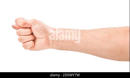 Le mani femminili negative figa su sfondo bianco. Isolamento Foto Stock