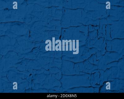 Fotografia sul tema del colore di tendenza 2020. Il vecchio pannello di legno blu è coperto da vernice incrinata. Foto Stock