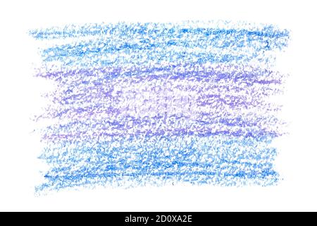 Rettangolo azzurro da tratti di pastello isolati sullo sfondo bianco. Texture disegnata a mano Foto Stock