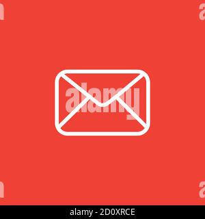 Icona della linea e-mail su sfondo rosso. Illustrazione di Red Flat Style Vector. Illustrazione Vettoriale