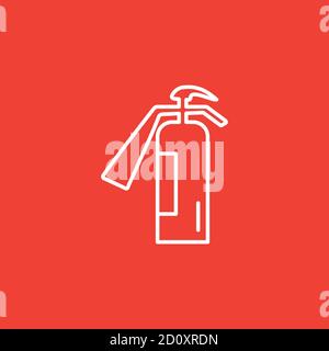Icona linea estintore su sfondo rosso. Illustrazione di Red Flat Style Vector. Illustrazione Vettoriale