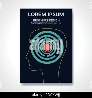 Complicazioni mentali, problemi e ansie. Soluzioni psicologiche. Labirinto all'interno della testa. Sfondo vettoriale retrospettiva. Modello di disegno astratto per b Illustrazione Vettoriale