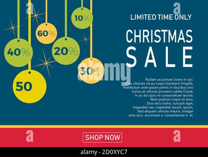 Vacanze di Natale in vendita su sfondo piatto con sfere. Solo per un periodo di tempo limitato. Modello per un banner, shopping, sconto. Illustrazione di vettore per il tuo desig Illustrazione Vettoriale