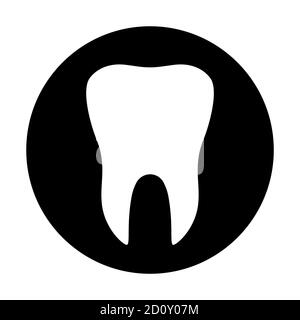 Icona dente piatto con cerchio nero isolato su sfondo bianco. Illustrazione del vettore dentato. Simbolo dell'odontoiatria. Stomatologia . Illustrazione Vettoriale