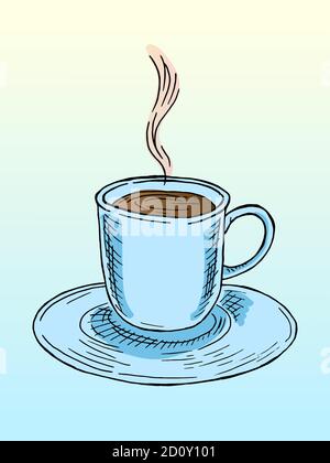 Illustrazione disegnata a mano con una tazza di caffè o tè. Schizzo colorato. Illustrazione Vettoriale