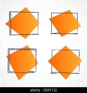 Serie vettoriale di cornici rettangolari nere con sfondo arancione geometrico. Illustrazione Vettoriale