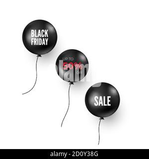 Set di palloncini neri con offerta di sconto. Banner o poster del Black Friday. Illustrazione vettoriale Illustrazione Vettoriale
