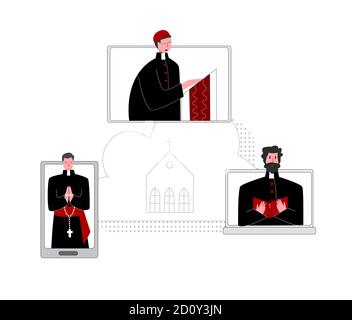 Vettore piatto illustrazione sacerdote che prega sulla Bibbia online Illustrazione Vettoriale