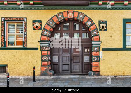 L'Haus zum Mohrenkopf fu costruito nel 1607 in stile tardo rinascimentale. Si trova in Johannesstrasse 168 a Erfurt, Turingia, Germania, Europa Foto Stock