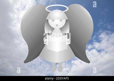 Angelo messaggero angelico in cielo contro un blu nuvoloso cielo Foto Stock