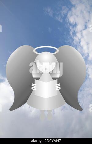 Angelo messaggero angelico in cielo contro un blu nuvoloso cielo Foto Stock