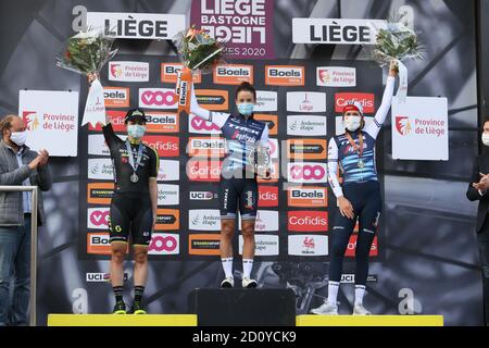 Luik, Belgio. 04 ottobre 2020. LUIK, 4-10-2020, ciclismo, Luik Bastenaken luik, Lizzie Deignan wint Luik Bastenaken Luik voor Grace Brown en Ellen van Dijk Credit: Pro Shots/Alamy Live News Foto Stock