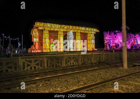 Un'illuminazione a tema egiziano a Blackpool Illuminations, Blackpool, Lancashire, Inghilterra, Regno Unito Foto Stock