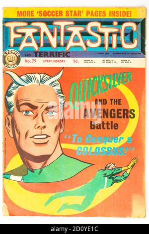 Copertina comica fantastica per bambini del 1968. Con Quicksilver degli Avengers sulla copertina. Foto Stock