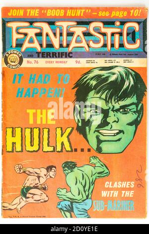 Copertina comica fantastica per bambini del 1968. Con il Hulk sul coperchio che si scontra con il Sub-Mariner. Foto Stock