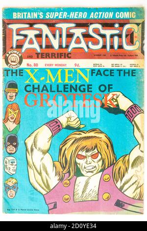 Copertina comica fantastica per bambini del 1968. Con gli X-MEN sulla copertina che si scontrano con Grotesk. Foto Stock