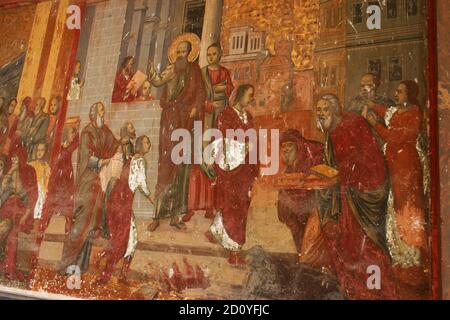 Monastero di Caldarusani, Contea di Ilfov, Romania. Affresco raffigurante San Paolo che consegna il Sermone Areopago ad Atene. Foto Stock