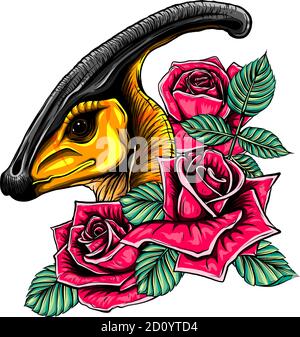 disegno di illustrazione vettoriale della testa di parasaurolophus Illustrazione Vettoriale