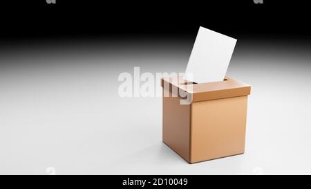 Voto casella, inserimento carta di voto, elezioni democratiche generali 20202 usa, illustrazione 3d, rendering cgi, visualizzazione, copia spazio per il testo Foto Stock