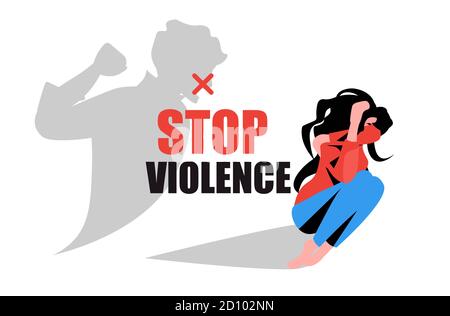 l'ombra dell'uomo furioso arrabbiato ha sollevato la punizione pugno sopra spaventato la donna terrorizzata ferma la violenza e l'aggressione concetto di illustrazione vettoriale orizzontale Illustrazione Vettoriale