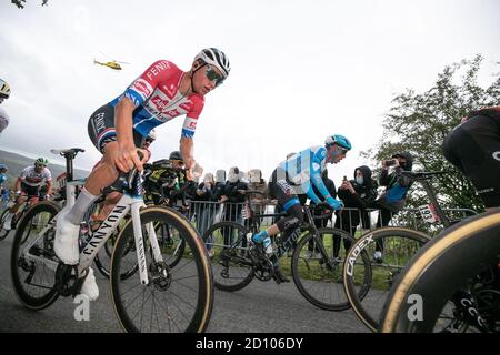 Luik, Belgio. 04 ottobre 2020. LUIK, 4-10-2020, ciclismo, Luik Bastenaken luik, mannen, Mathieu van der poel wordt 6e en beste Nederlander. Hier beklimt hij de redoute. Credito: Pro Shots/Alamy Live News Foto Stock