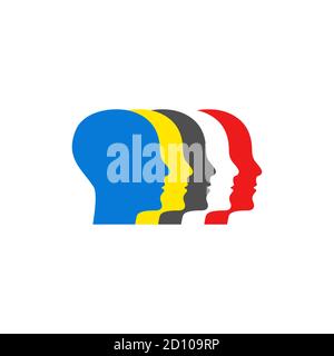 Profili della testa umana. Logo per l'icona di Psicologia orsono. Cartello del personale Illustrazione Vettoriale