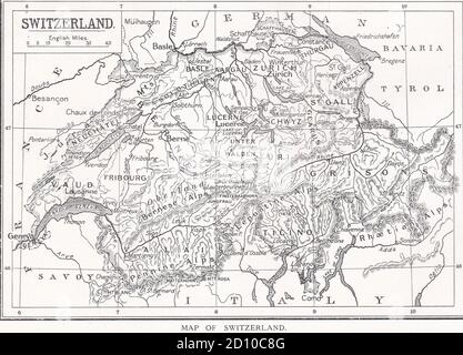 Mappa della Svizzera del 1800 Foto Stock