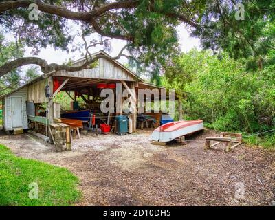 Pioneer Boat Yard presso lo storico Spanish Point di Osprey, Florida Negli Stati Uniti Foto Stock