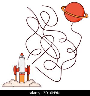 Gioco di labirinto, gioco di istruzione per i bambini razzo space.Flat vettore di illustrazione. Illustrazione Vettoriale