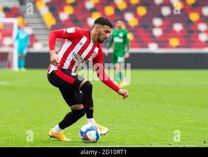 Brentford, Regno Unito. 04 ottobre 2020. Brentford ha detto Benrahma durante la partita del campionato Sky Bet disputata a porte chiuse tra Brentford e Preston North End al Brentford Community Stadium di Brentford, in Inghilterra. Giocato senza sostenitori in grado di partecipare a causa delle attuali regole del governo durante la pandemia COVID-19 il 4 ottobre 2020. Foto di Andrew Aleksiejczuk/prime Media Images. Credit: Prime Media Images/Alamy Live News Foto Stock