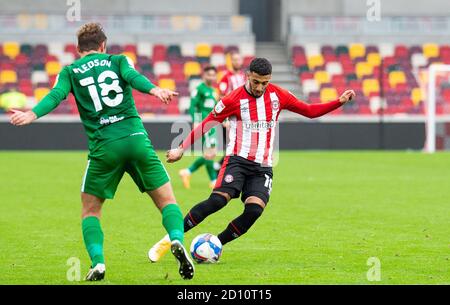 Brentford, Regno Unito. 04 ottobre 2020. Brentford ha detto Benrahma durante la partita del campionato Sky Bet disputata a porte chiuse tra Brentford e Preston North End al Brentford Community Stadium di Brentford, in Inghilterra. Giocato senza sostenitori in grado di partecipare a causa delle attuali regole del governo durante la pandemia COVID-19 il 4 ottobre 2020. Foto di Andrew Aleksiejczuk/prime Media Images. Credit: Prime Media Images/Alamy Live News Foto Stock