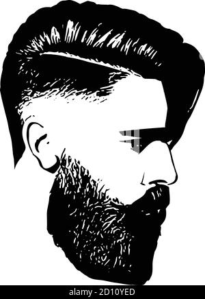 L'uomo barbuto affronta il nascondiglio con i tagli di capelli. Vettore moda uomo per barbiere e modello logo. Illustrazione Vettoriale Illustrazione Vettoriale