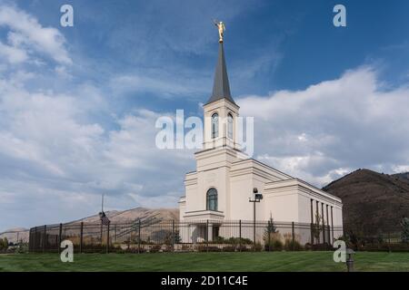 Il tempio di Star Valley Wyoming della Chiesa di Gesù Cristo dei Santi degli ultimi giorni, situato ad Afton, Wyoming. Foto Stock